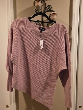 Express Dusty Rose Ribbed Crewneck Sweater